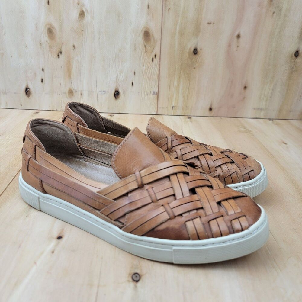 Frye Brae Huarache Women's Size 7.5M Leather Brown Woven Casual Slip On Shoes